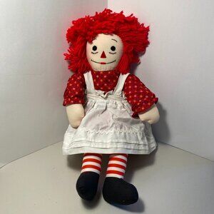 Vintage Handmade Fabric Raggedy Ann Doll 21" Tall 1970s Red Hair Striped Legs